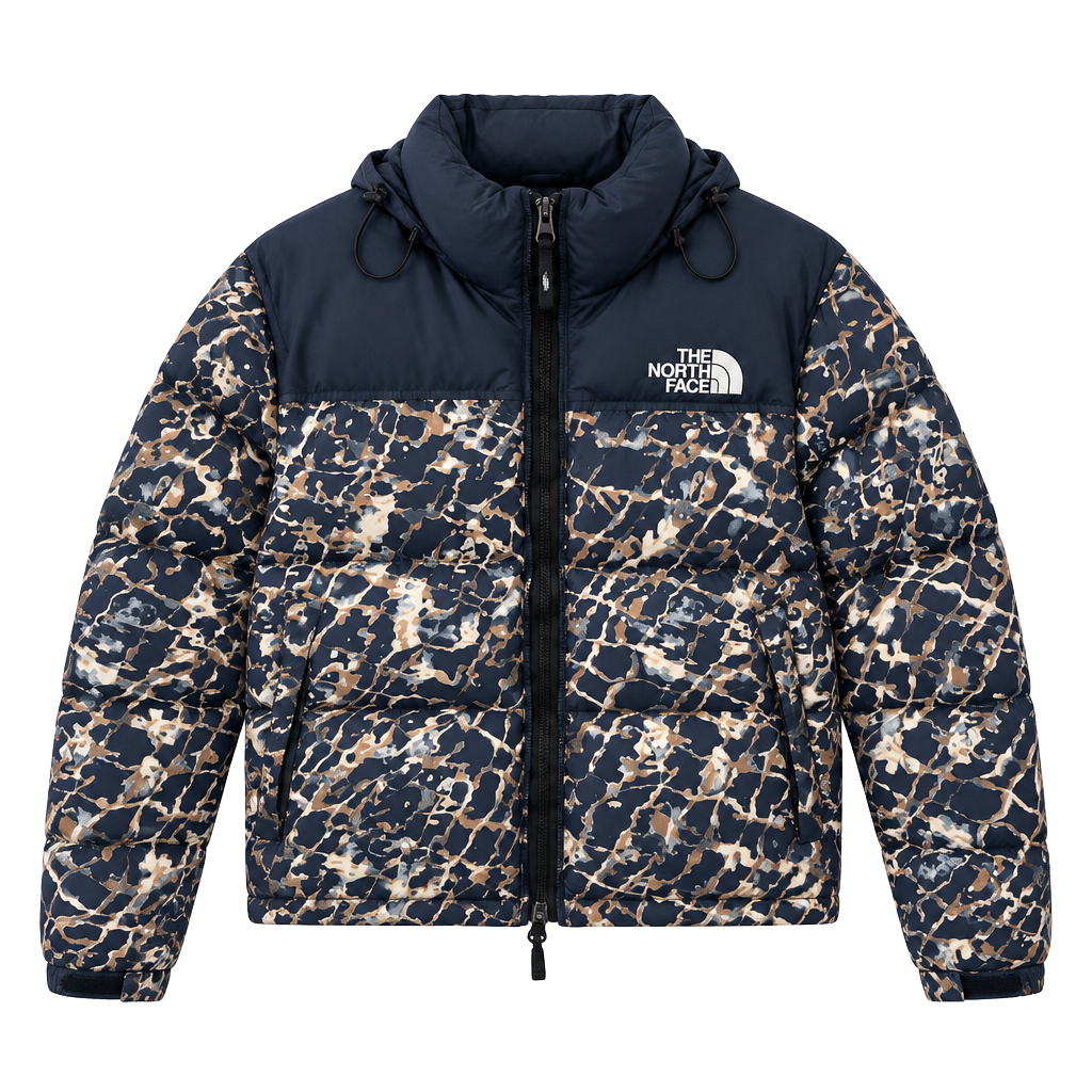 The North Face 1996 Retro Nuptse Jacket Size M Abstract Print Navy Blue 1