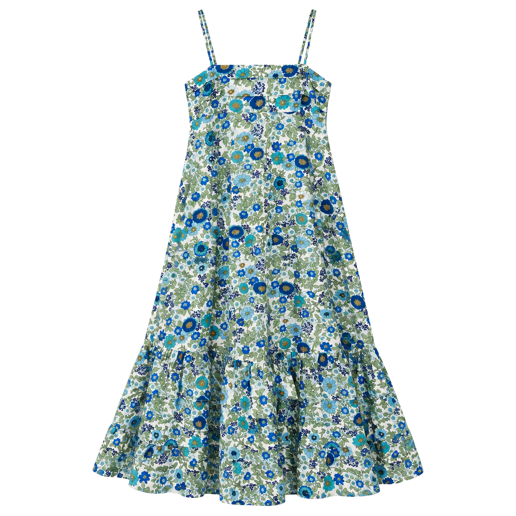 ALÉMAIS Pam Tiered Maxi Dress Blue Floral Organic Cotton New With Tags 1