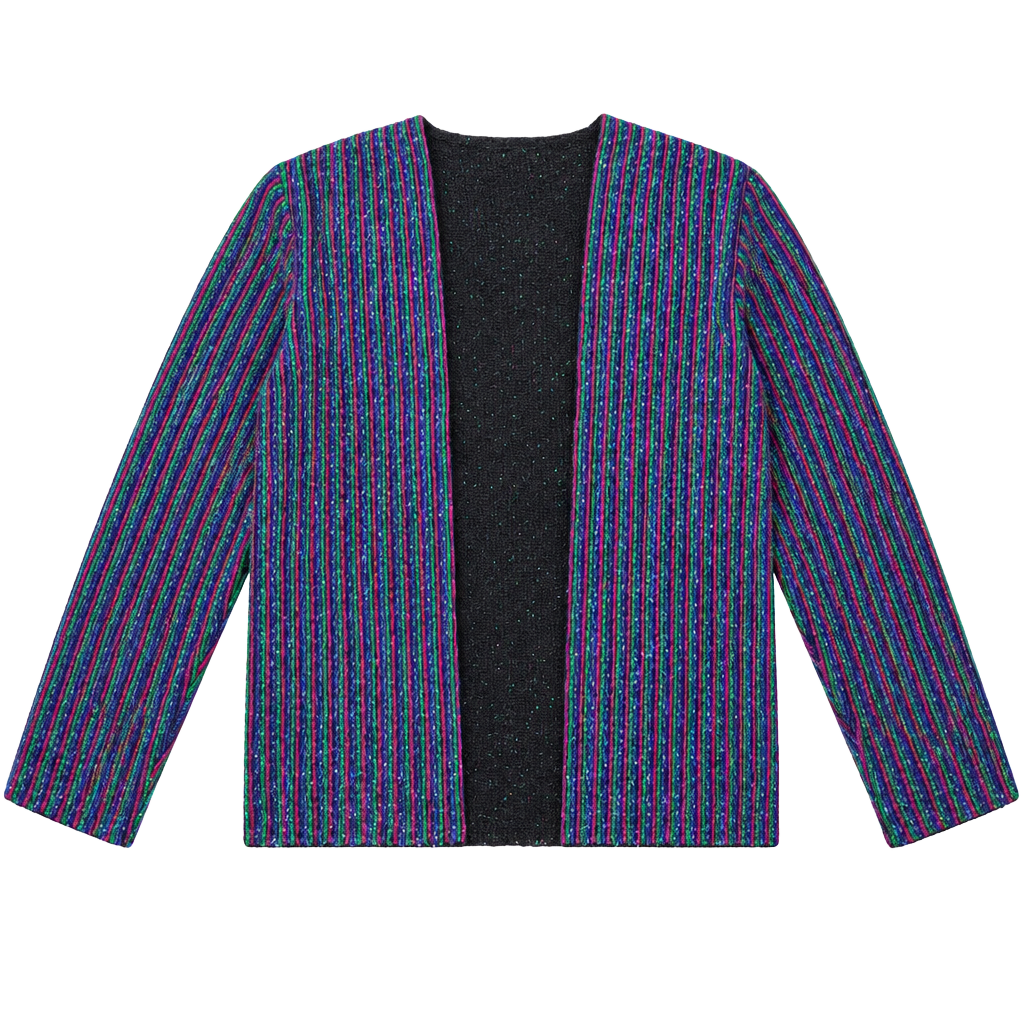 Vintage Metallic Striped Open Cardigan 1
