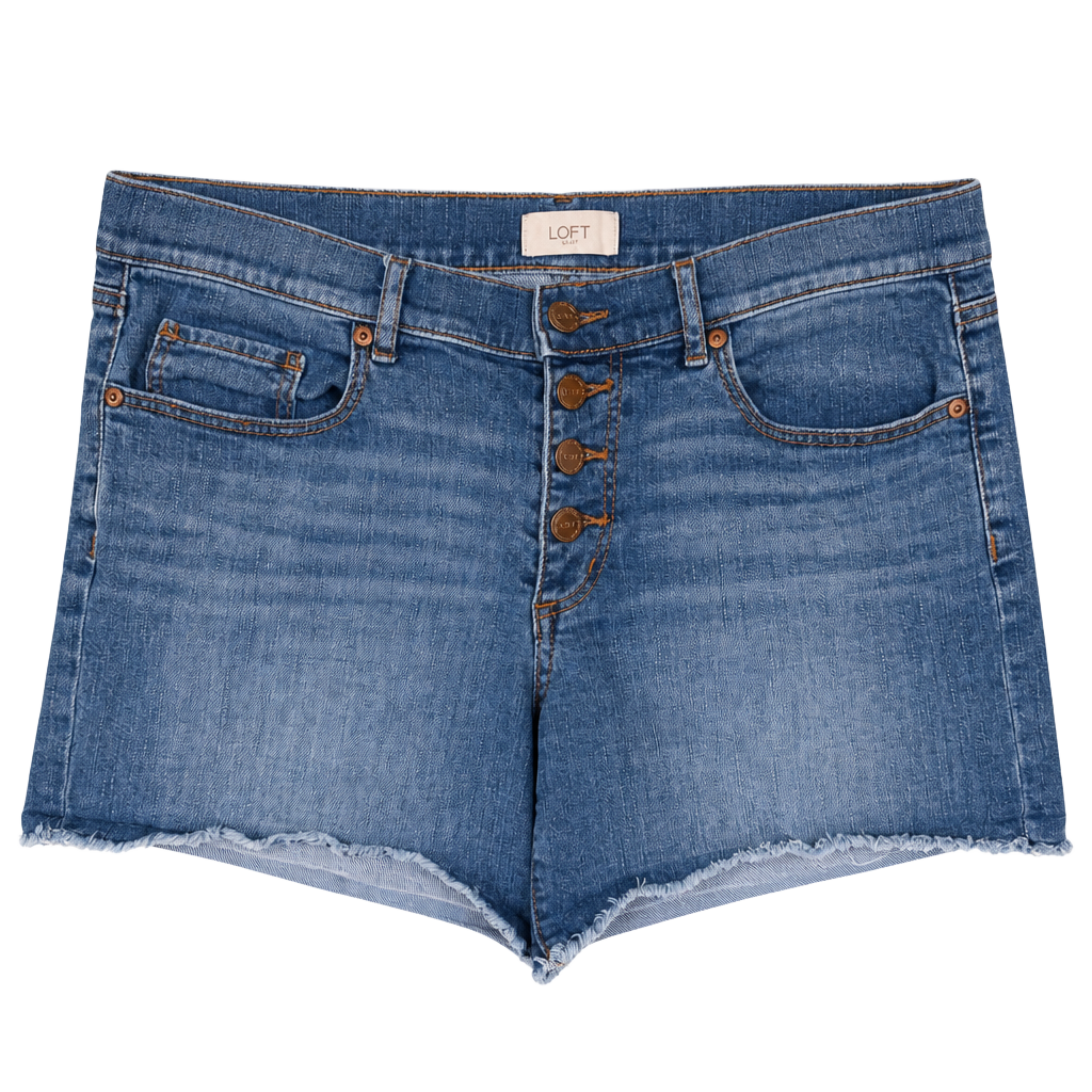 LOFT Outlet High-Rise Button-Fly Frayed Hem Denim Shorts 1
