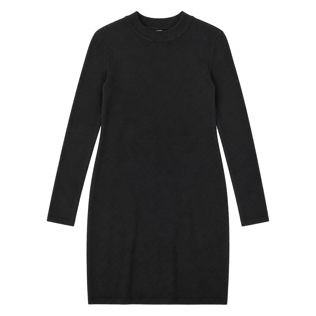 Free Assembly Women's Black Long Sleeve Ribbed Mini Dress w Mock Neck Tie Detail 1