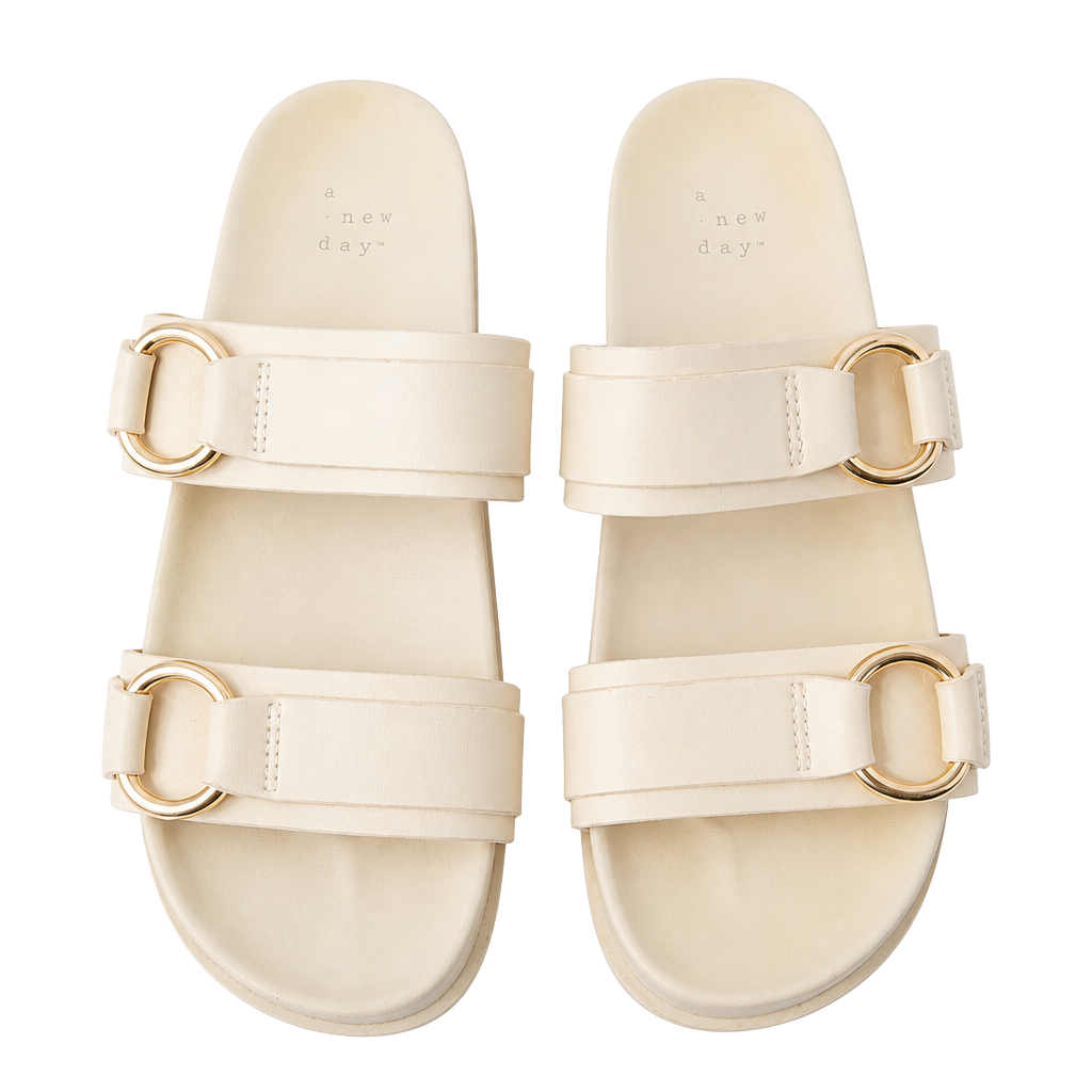 A New Day Marcy Two-Band Buckle Footbed Sandals in Cream 1