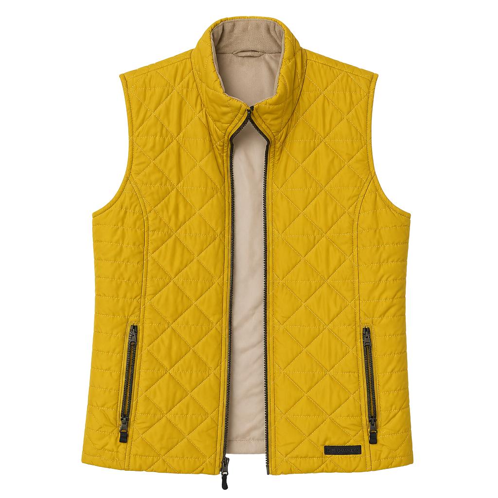 G.H. Bass & Co. Women's Mustard Yellow Diamond Quilted Zip Front Vest 1