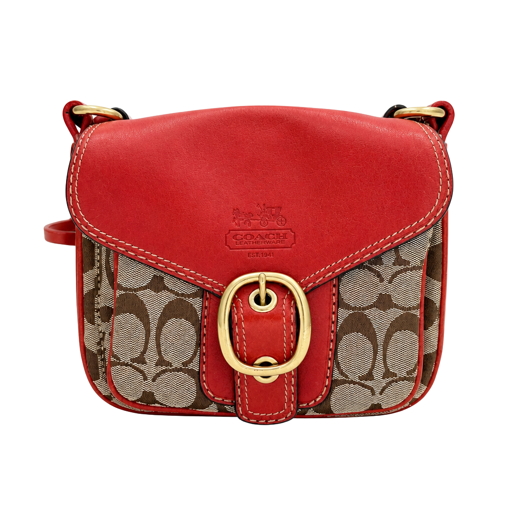 Vintage Y2K Coach Bleecker LegacyFlap Bag Signature Canvas Red Orange11434 1