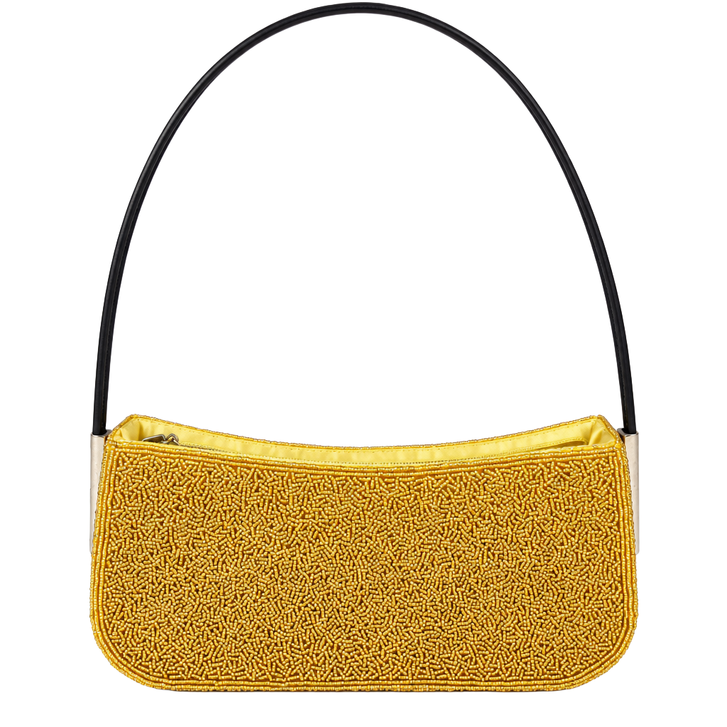 Vintage Yellow Glass Seed Beaded Baguette Shoulder Bag 1960s Mod Evening 1