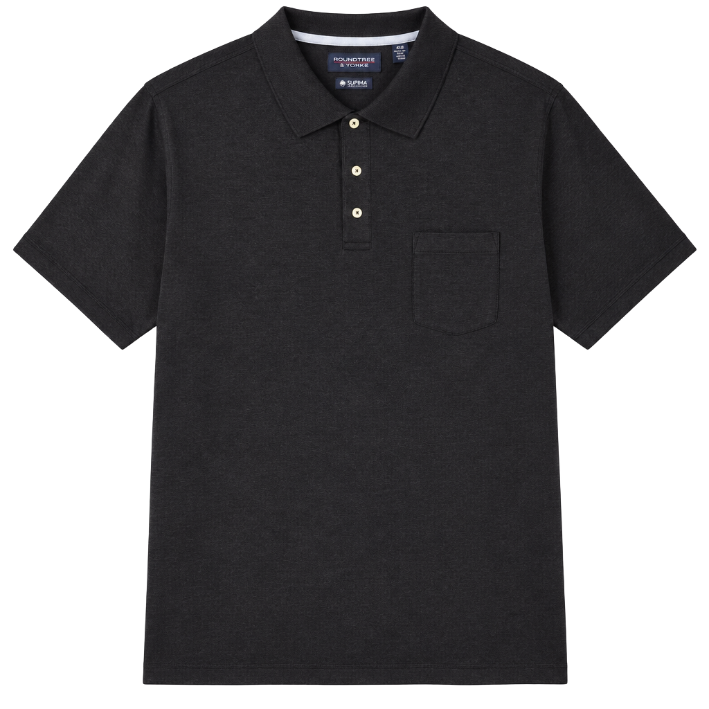 Roundtree & Yorke Polo Shirt Size 4XB Black Supima Cotton Pocket 1