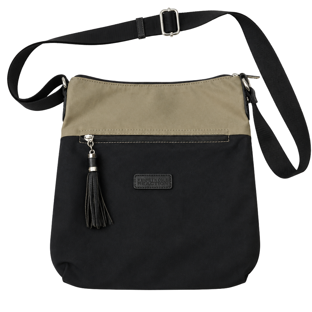 Lancaster Paris Basic Pompon Nylon Hobo Crossbody Bag Black Taupe 1