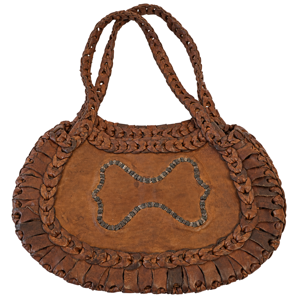 Vimtage 70s Boho Handmade Leather Loop Hippie Purse Moroccan Camel Stamp Tote 1