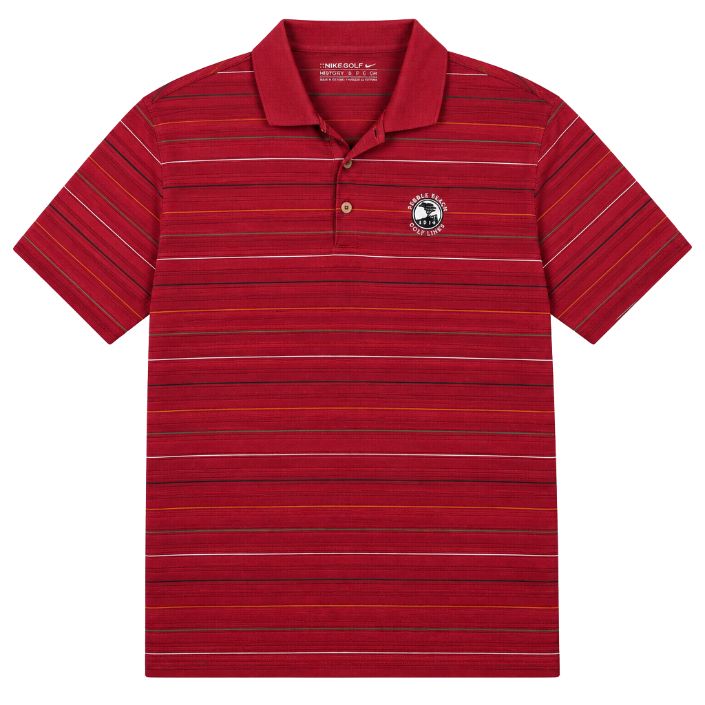 Nike Golf Pebble Beach Polo Shirt Size L Red Striped Fit Dry 1