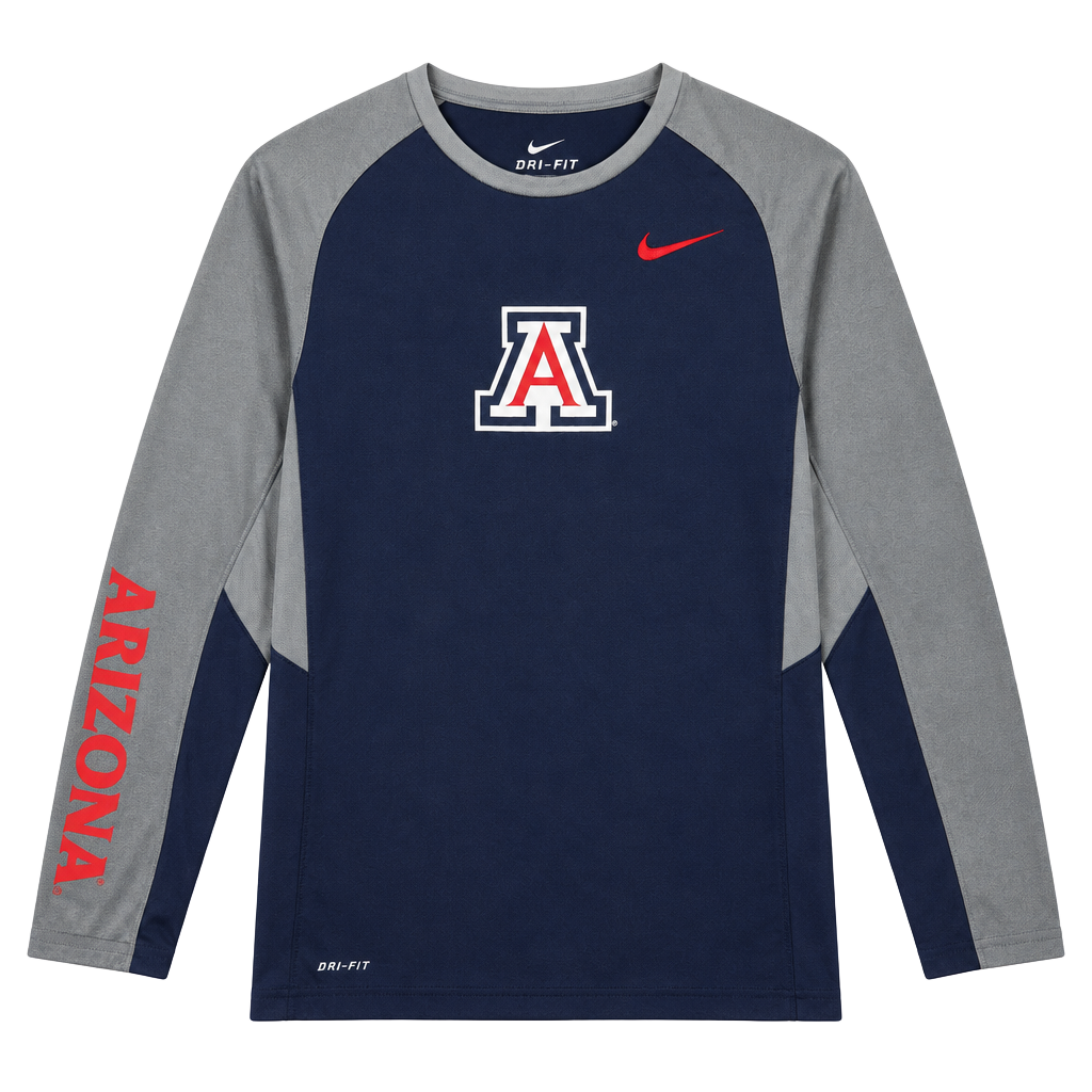 Nike Arizona Wildcats Elite Dri-Fit Long Sleeve Shirt Size S Navy Gray 1
