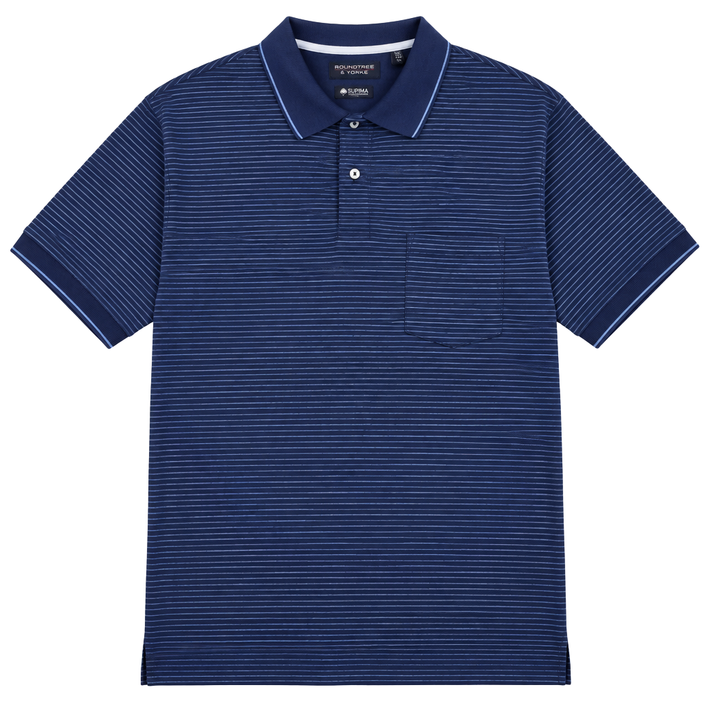 Roundtree & Yorke Polo Shirt Size 4XB Blue Supima Cotton Striped New 1