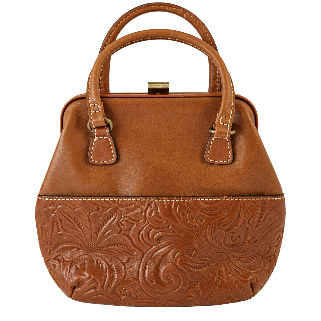 Patricia Nash Gracchi Tooled Leather Frame Satchel Bag Florence Tan Pre-owned 1