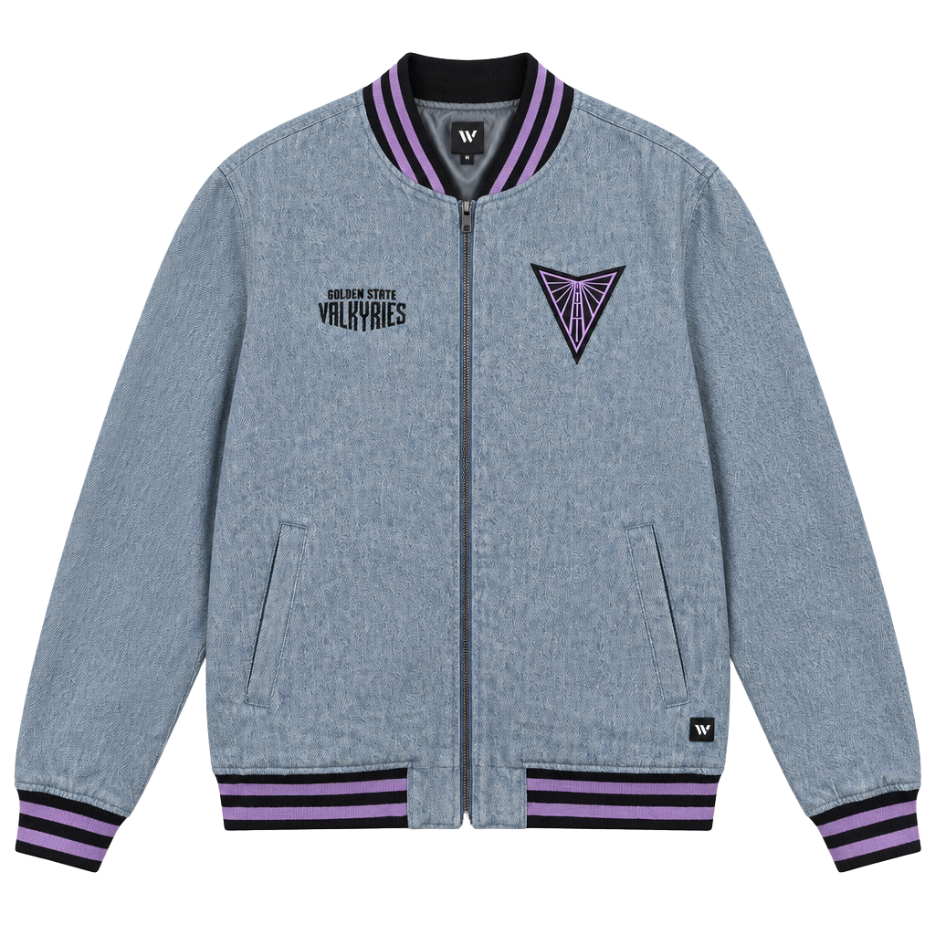 WNBA Golden State Valkyries Denim Bomber Jacket The Wild Collection Size M NWT 1