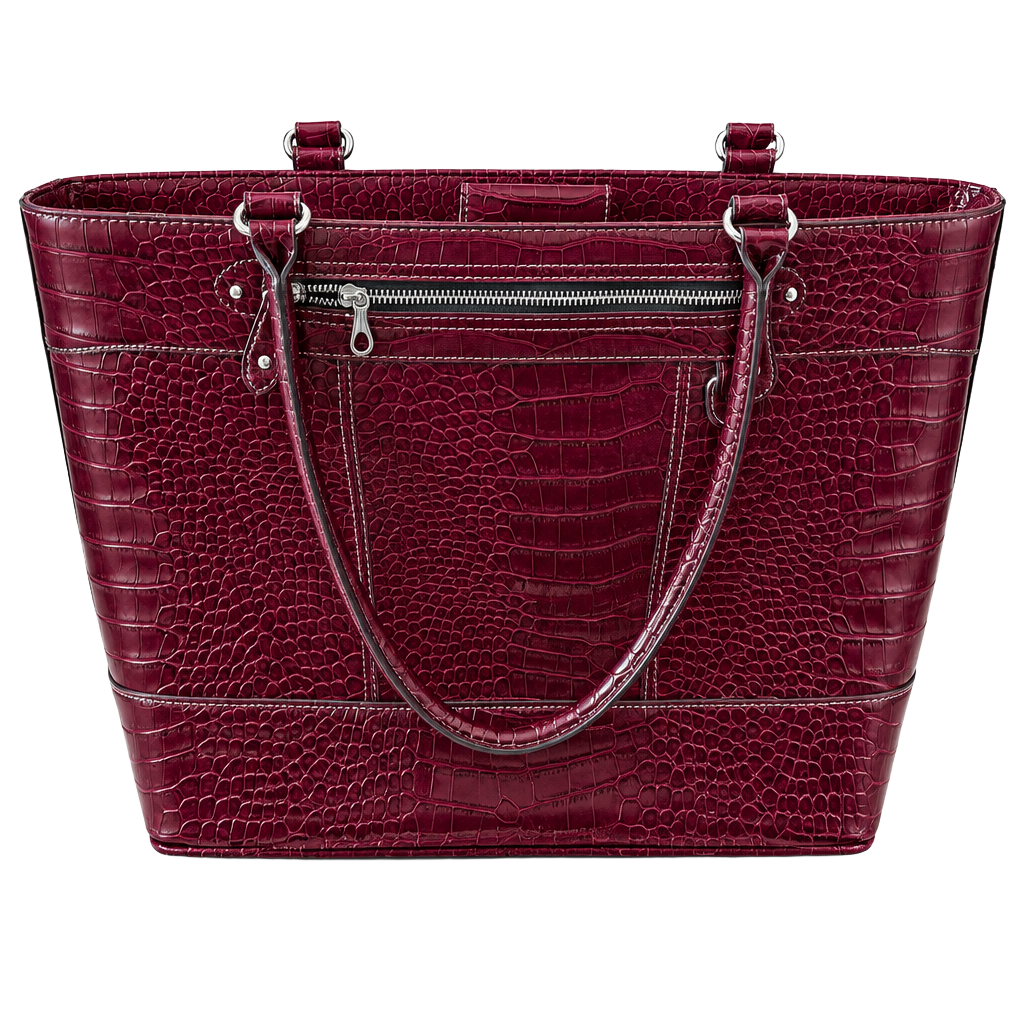 Faux Croc Embossed Burgundy Tote Bag 1