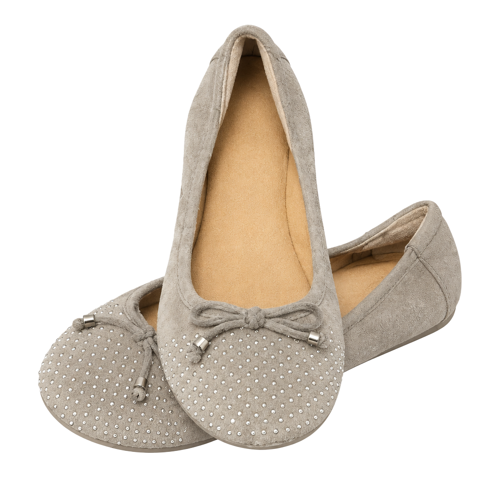 Bass Ballet Flats Tan Studded Suede Bow 1