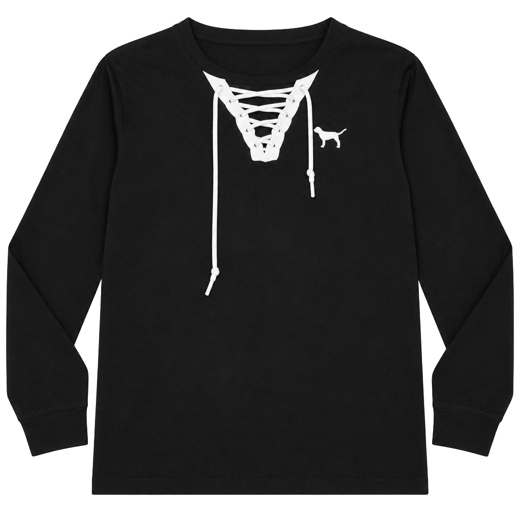 PINK Victoria's Secret Long Sleeve Lace-Up Graphic T-Shirt Size M Black 1