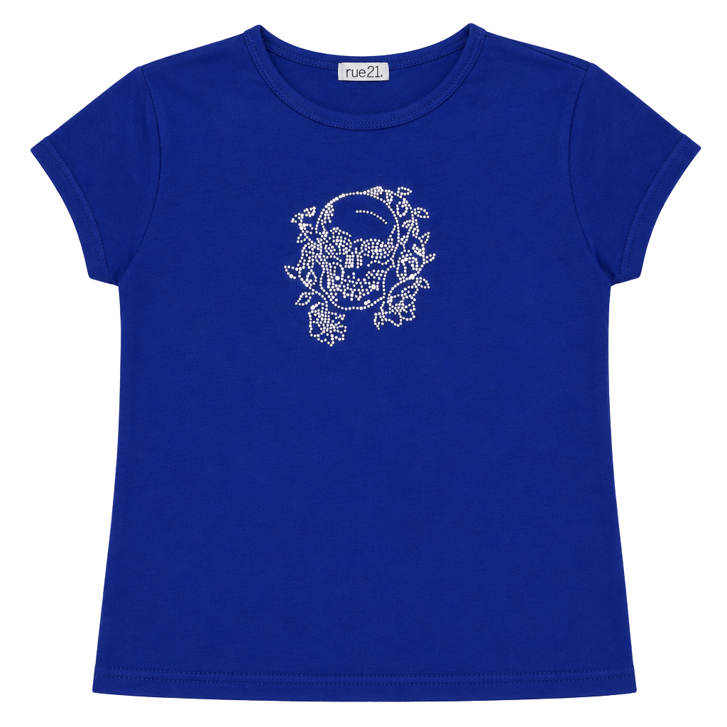 rue21 Blue Rhinestone Skull Graphic T-Shirt Size L 1