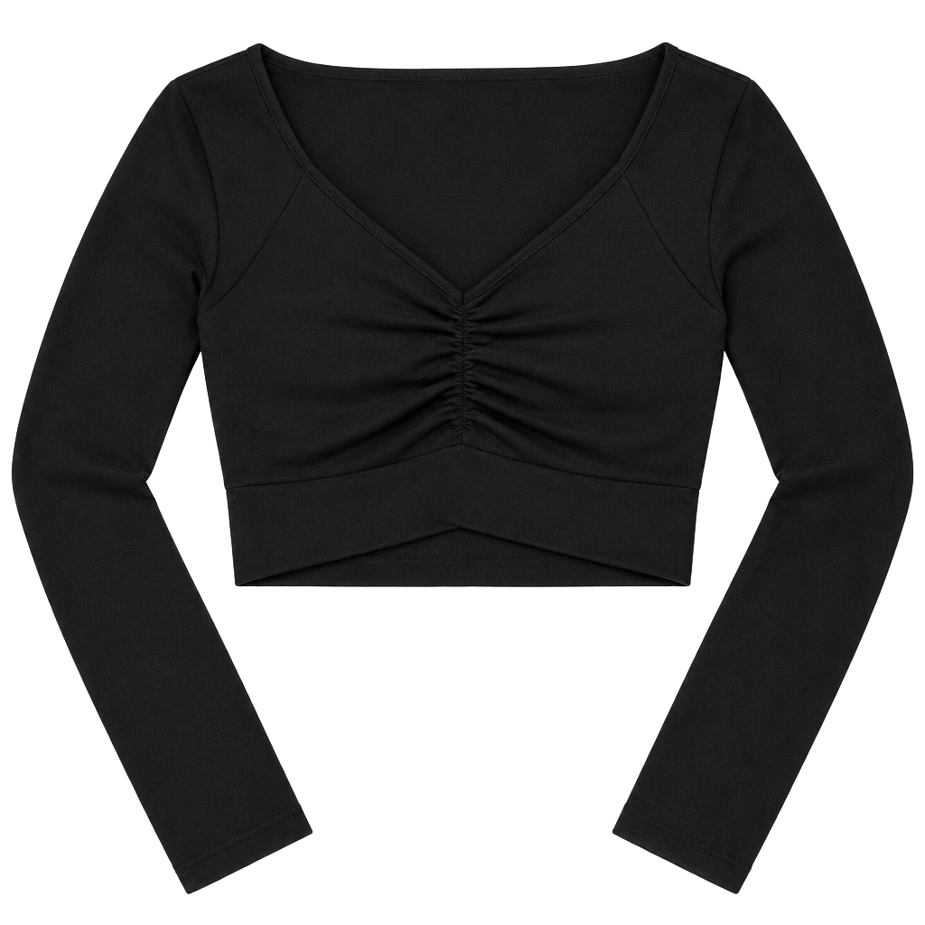 Forever 21 Black Long Sleeve Ruched Crop Top Size L 1