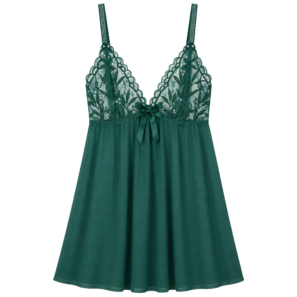 Tagless VS share lace with rhinestone strap sequin green slip dress M 1