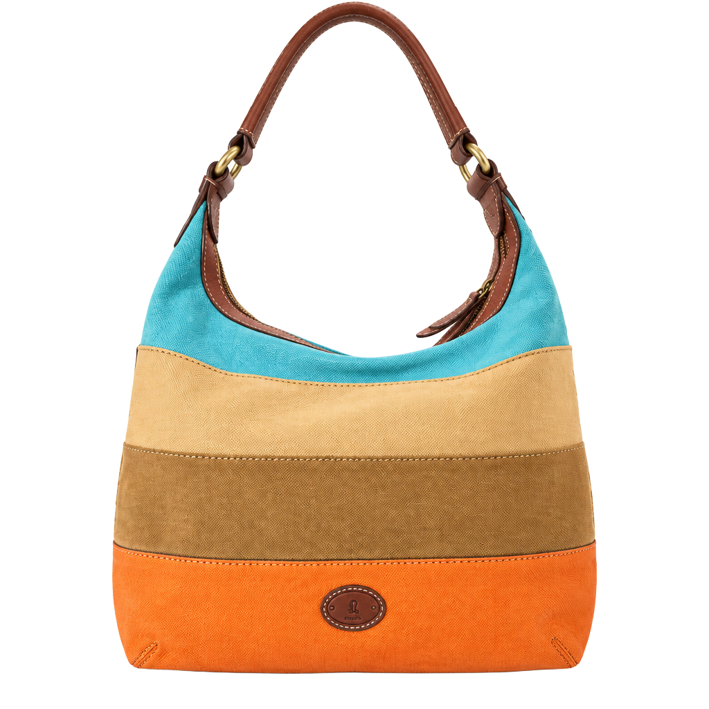 Fossil Tate Shoulder Bag Canvas/Leather Color Block Ivory Brown Tan Buckle Y2K 1