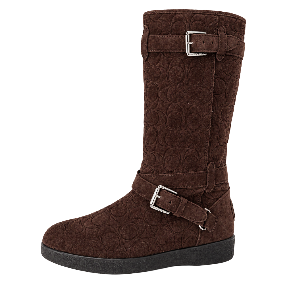 Coach Thelma A4671 monogram C Brown Suede Buckle Boot Sz US 8/38.5 1