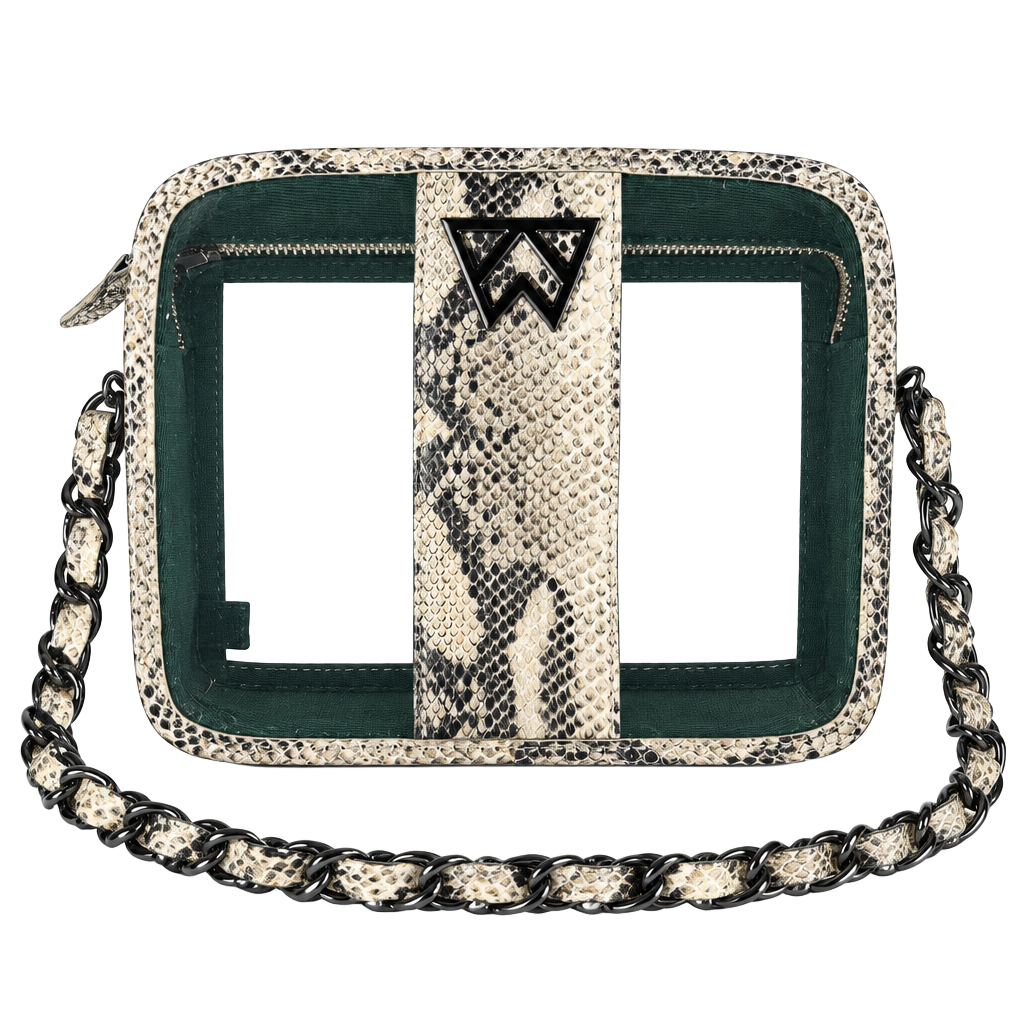 Kelly Wynne Clear Mingle Mingle Mini leather crossbody stadium bag snakeskin 1