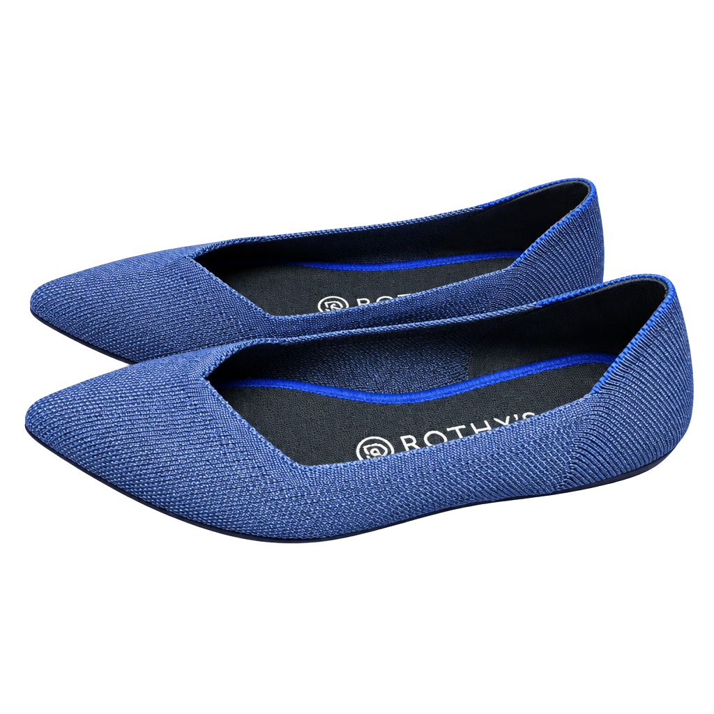 Rothy's The Point Pointed Toe Flat Size 7.5 Blue Recycled Knit 1