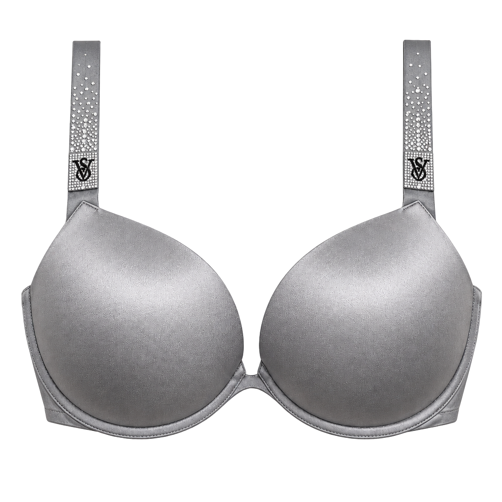 Victoria's Secret bombshell Push-Up Bra Size 34D Silver Rhinestone Straps 1