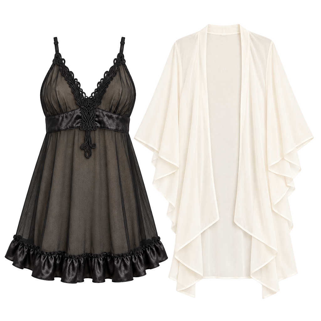 Shirley Black Babydoll Lingerie Size XXL Sheer Ruffle Chemise 1
