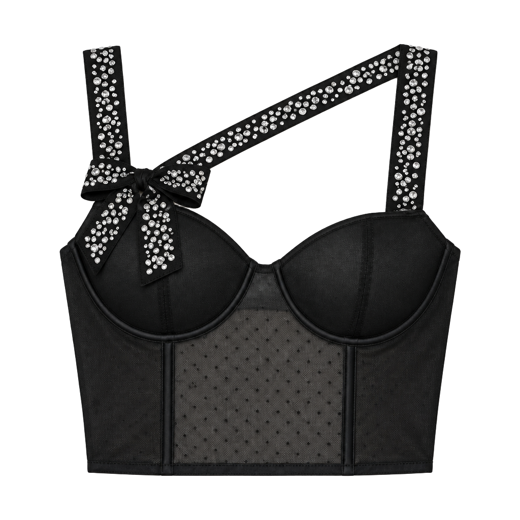 VS DREAM ANGELS lightly lined bling embellished bow bustier NWOT 36D black 1