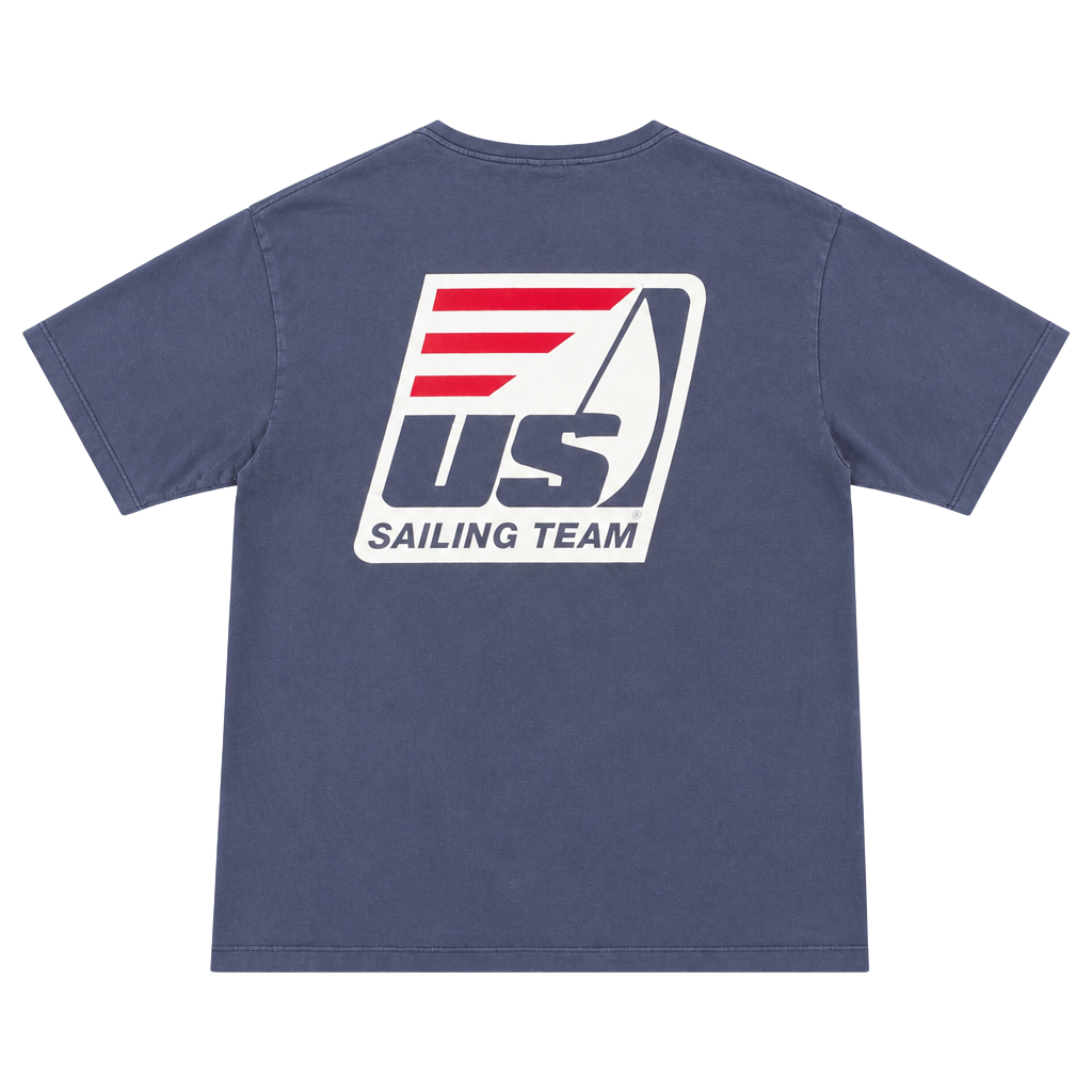 Vintage Nautica US Sailing Team Pocket T-Shirt Blue Made in USA 1