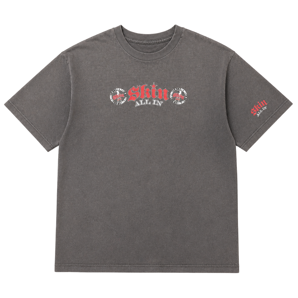 Vintage Skin Industries 'All In' Graphic Faded Black T-Shirt 1