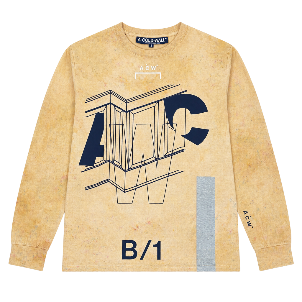 A-COLD-WALL* Long Sleeve Graphic Print T-Shirt with Distressed Acid Wash Effect 1