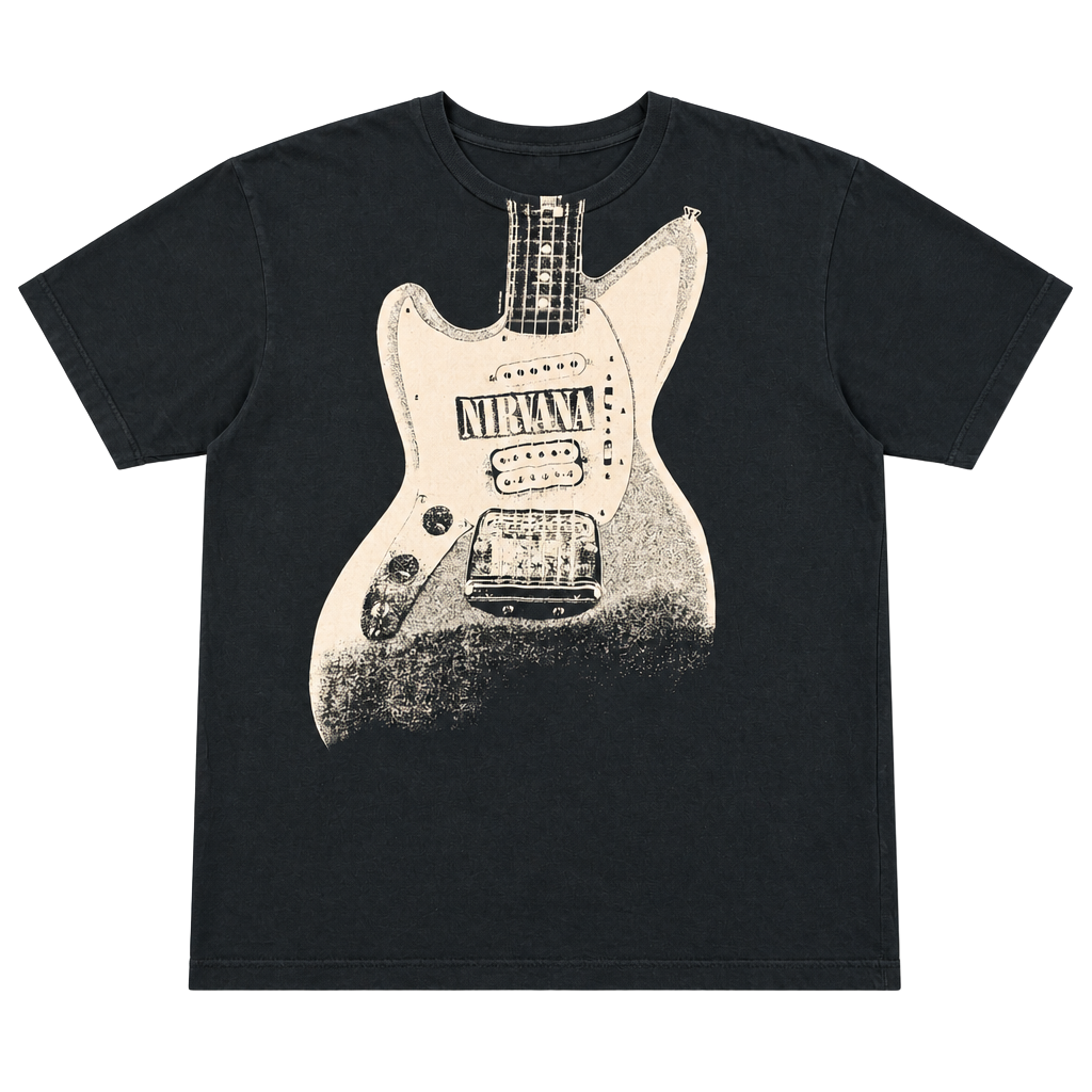 Vintage Nirvana Guitar T-Shirt Anvil Tag Mens L Black 2005 Concert GOOD USED 1