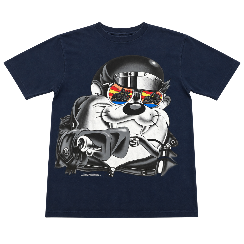 Vintage 1996 Warner Bros. Tazmanian Devil Biker T-Shirt by Sun Sportswear 1