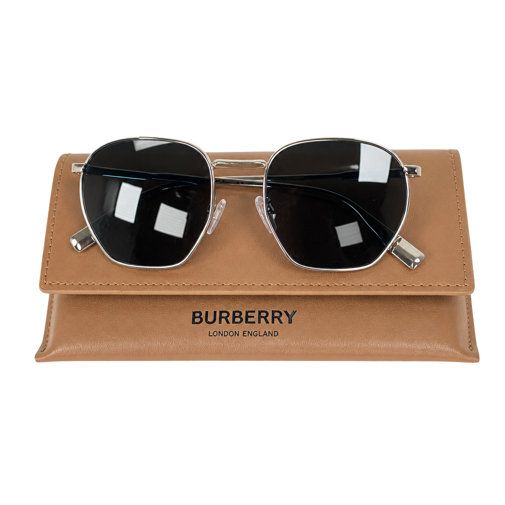 Burberry BE3124 Geometric Metal Sunglasses with Icon Stripe Detail 1