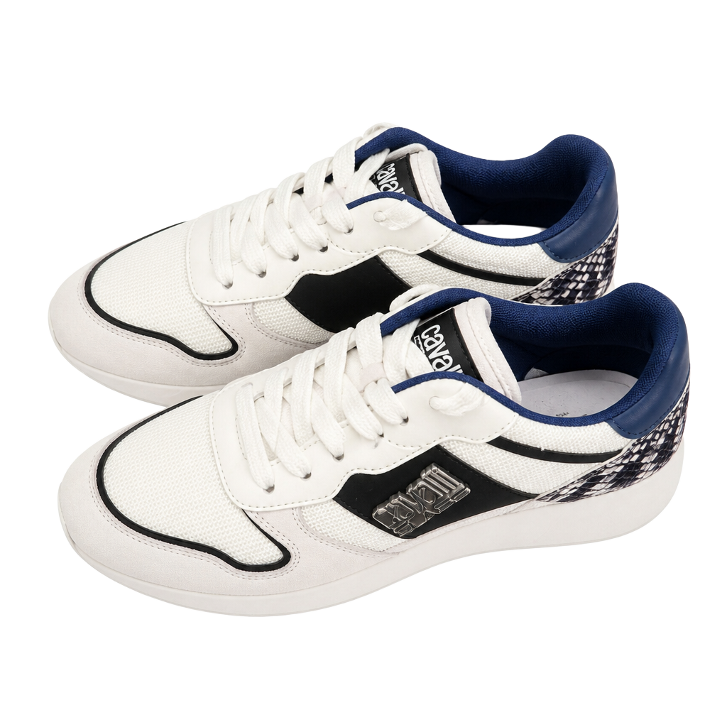 Cavalli Class by Roberto Cavalli Men's Low Top Runner Sneakers White Blue 1