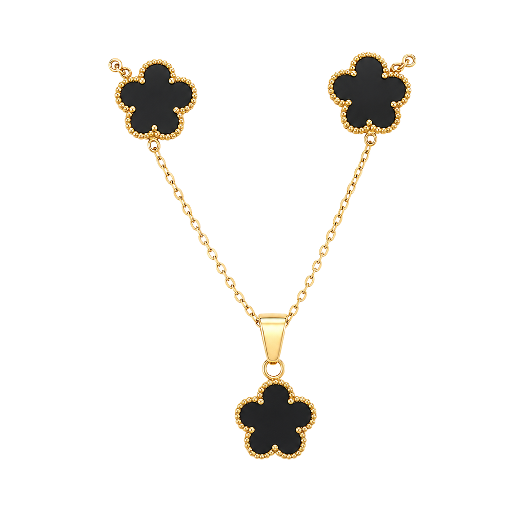 FGIFTER Stainless Steel Black Clover Necklace and Earring Jewelry Set 1