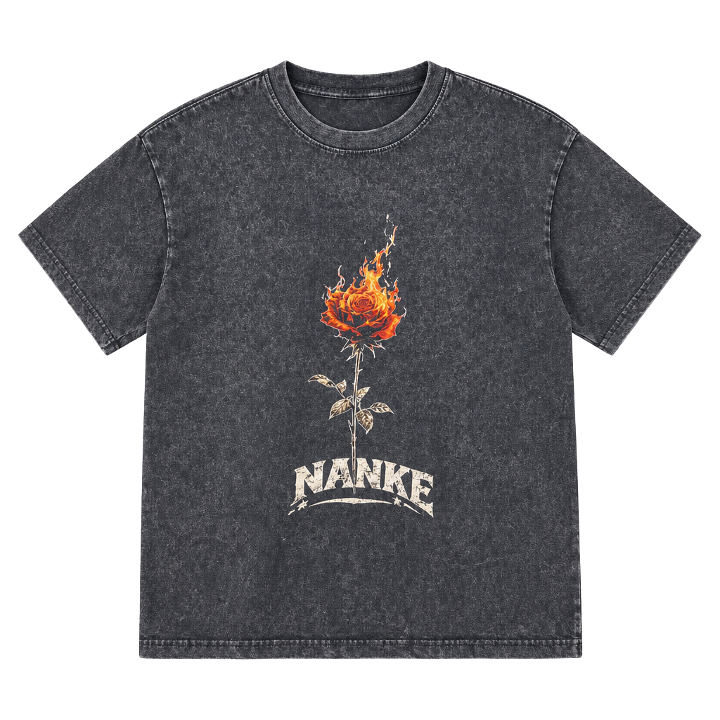Ananke Flame Rose Graphic T-Shirt Size L Vintage Acid Washed Gray 1