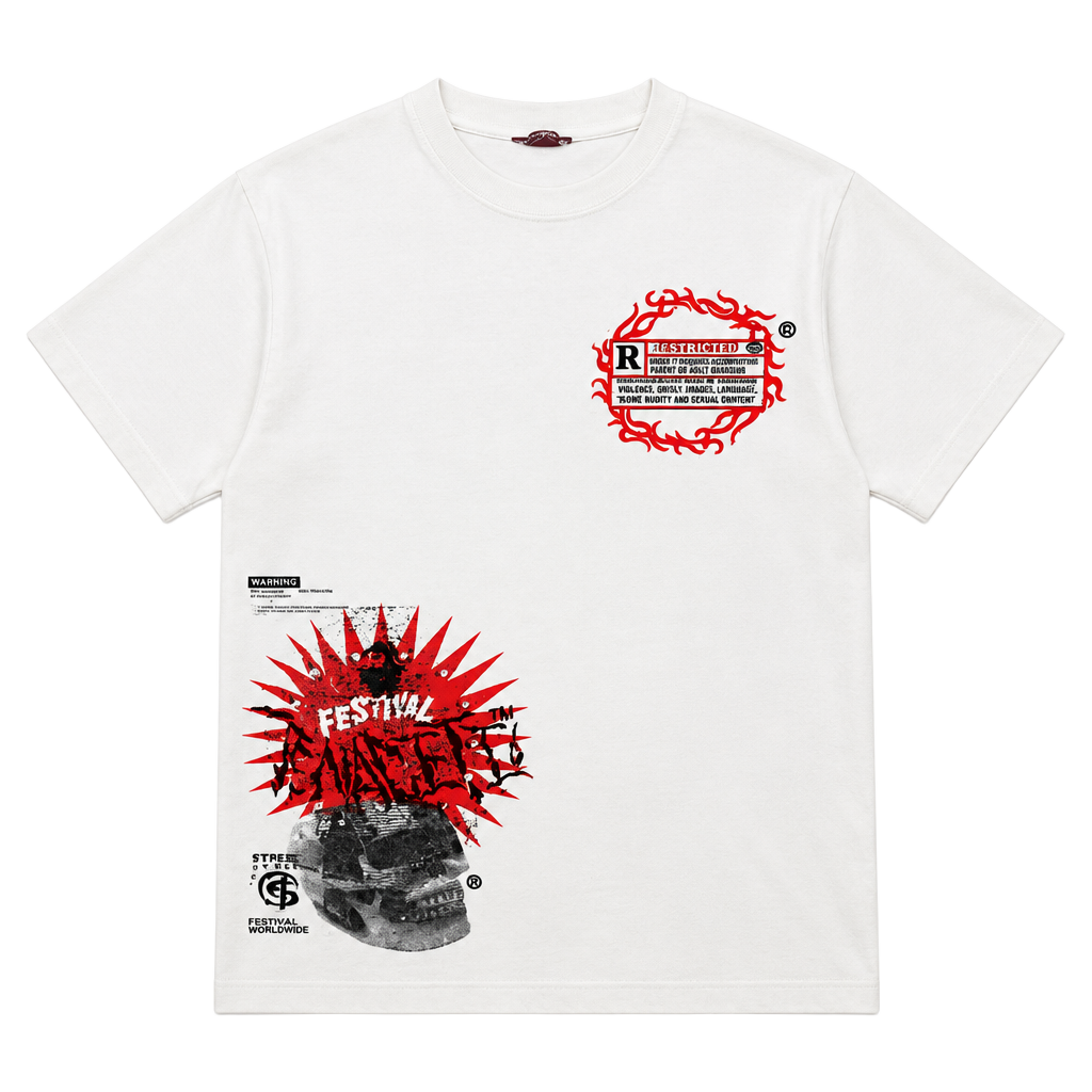 Tenacity Studios Graphic T-Shirt Size M White Skull Festival 1