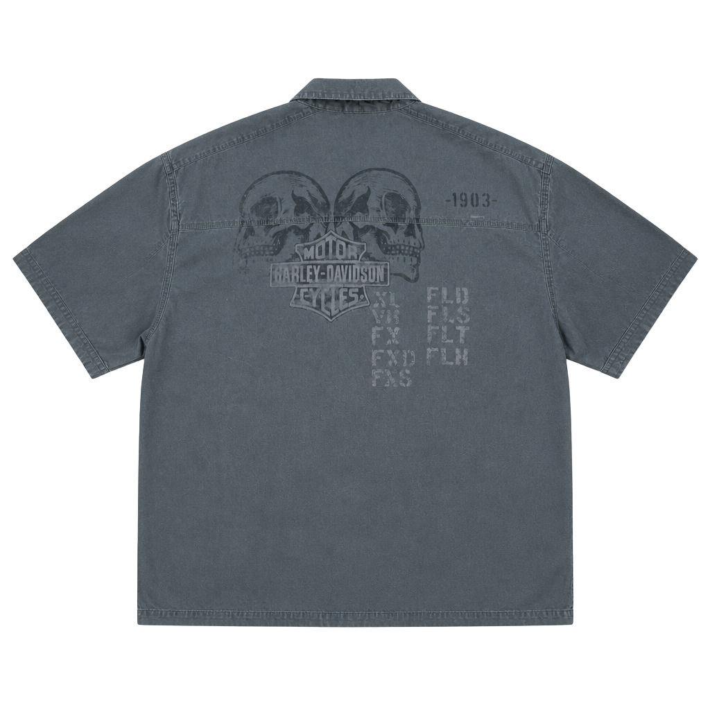 Harley Davidson Shirt Men Medium Black Mechanic Work Wear Casual Button Up 1