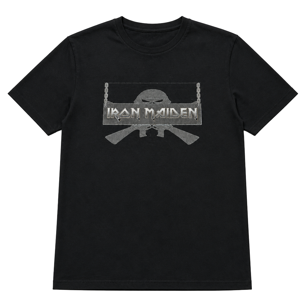 Iron Maiden Graphic T-Shirt Eddie in Helmet with Crossed Rifles XL 1