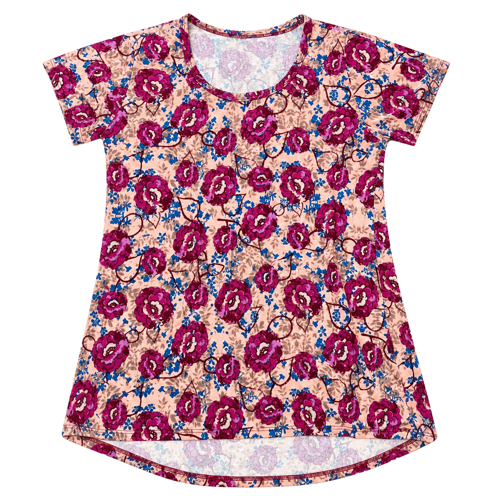 LuLaRoe Floral Print High-Low Short Sleeve Top 1