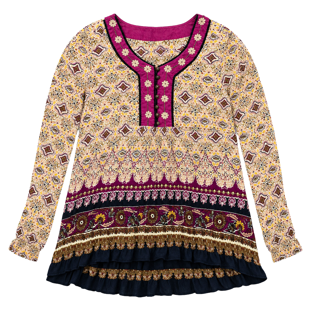 Bila Women's Bohemian Floral Print Rayon Tunic Blouse 1