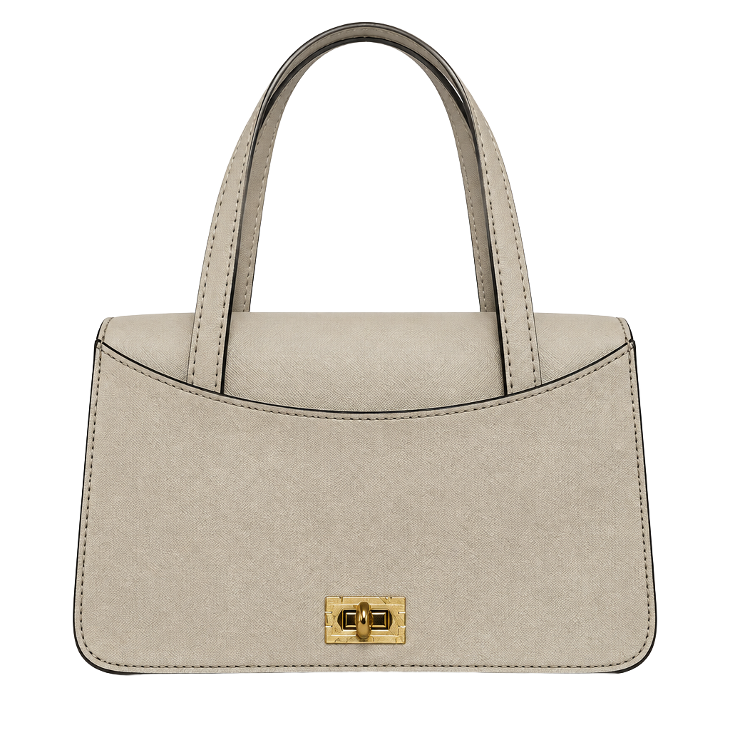 Vintage 1960s Leather Top-Handle Bag Off-White Twistlock Flap Purse 1