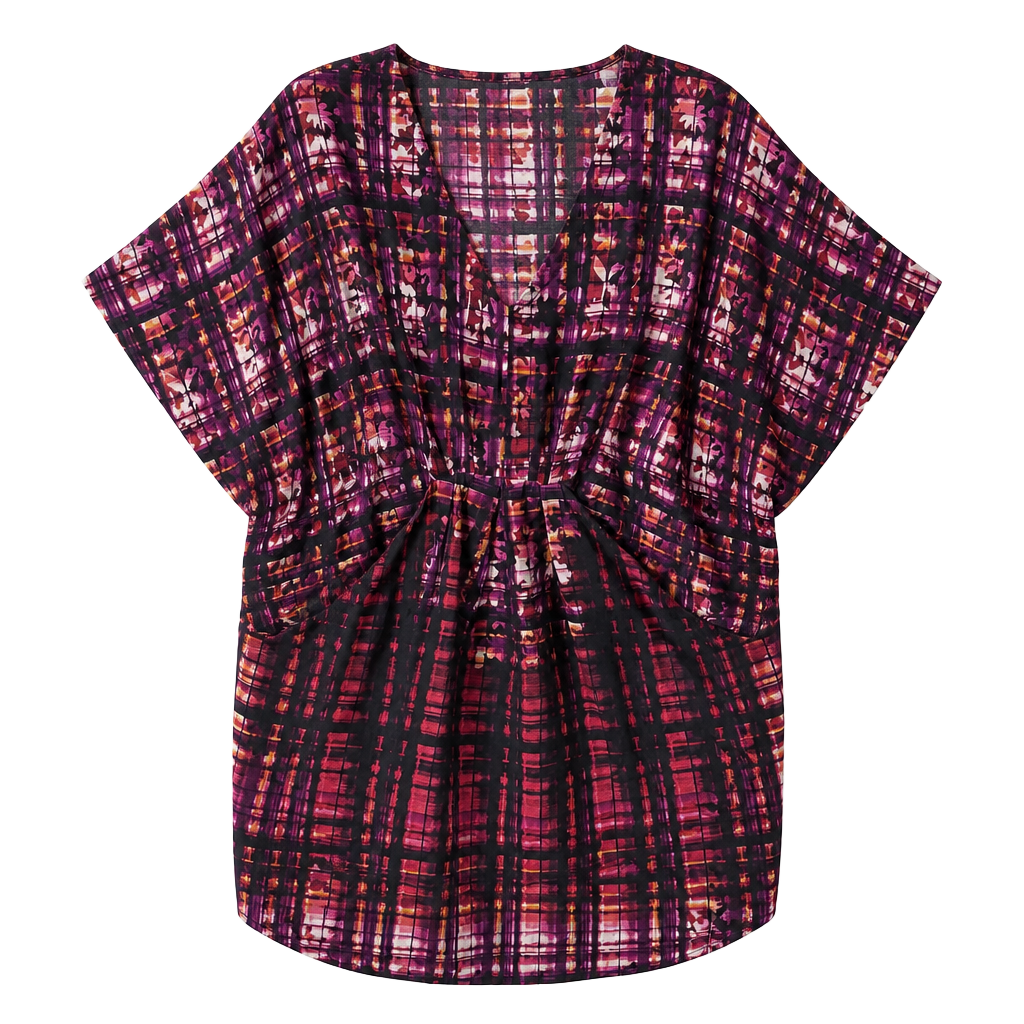 Maeve Cocoon Dress Size Small Purple Plaid Draped Dolman Sleeve 1