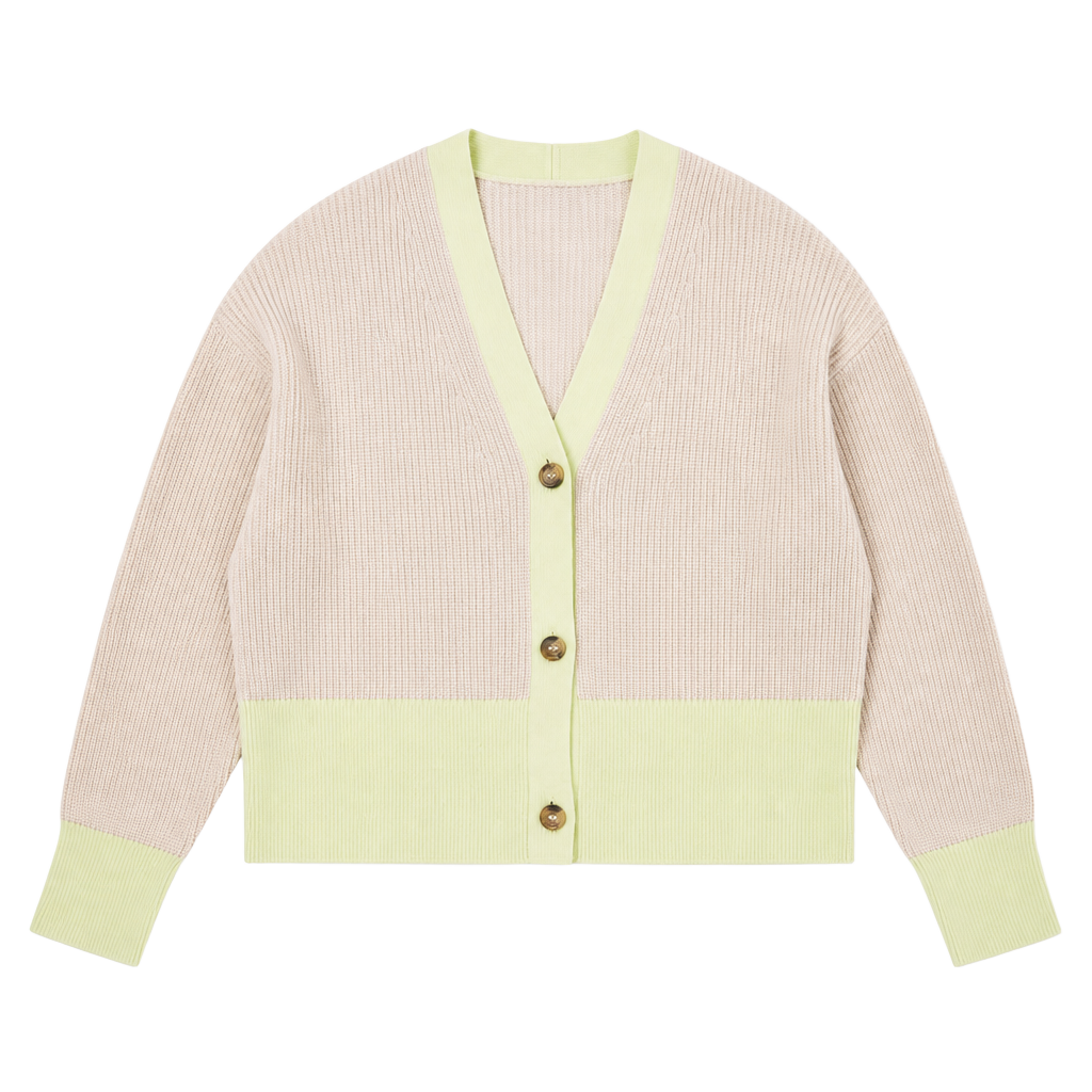 COS Cotton Ribbed Knit Colorblock Cardigan Sweater Green Cream Size S 1