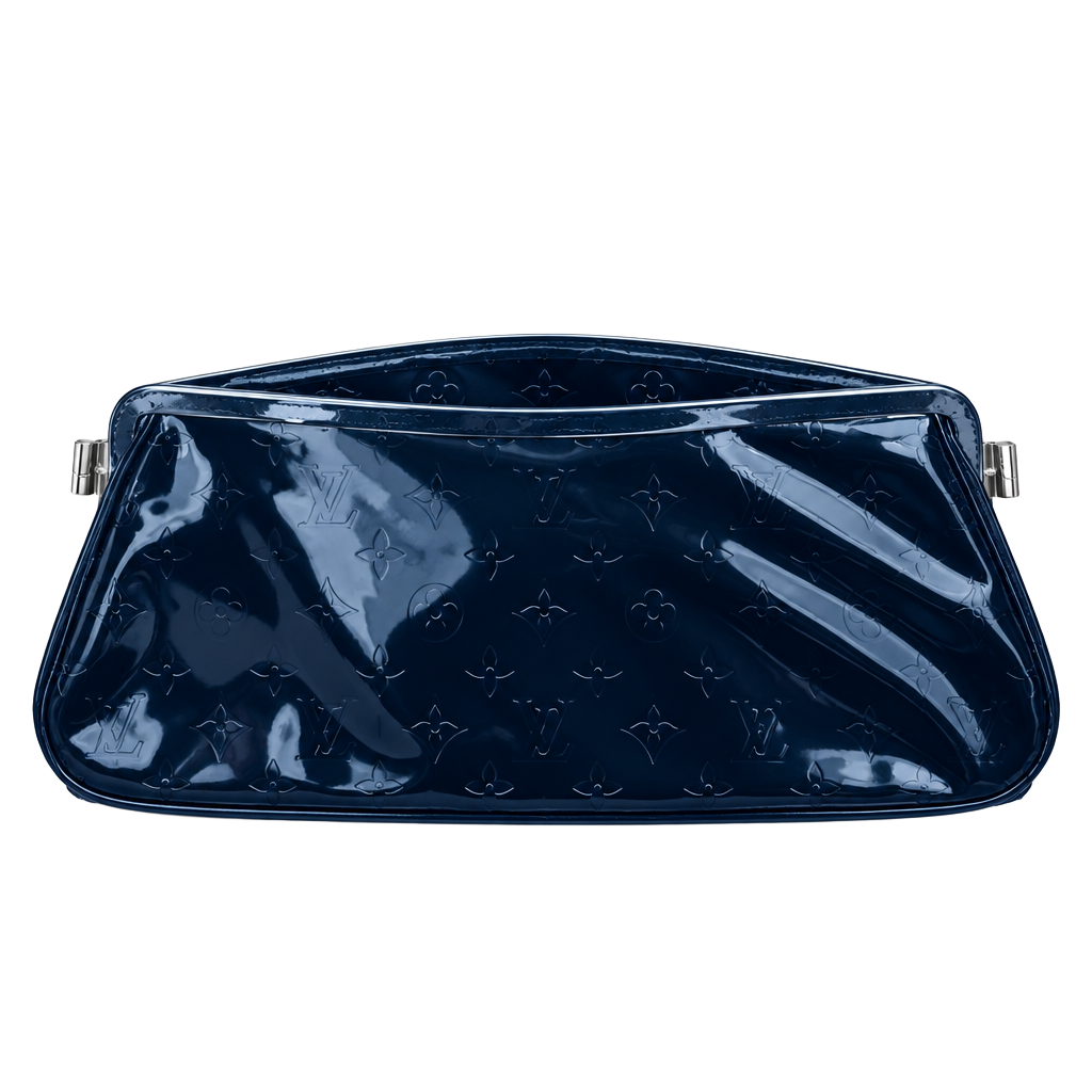 Vintage 1950s Black Patent Leather Clutch Purse Metal Kiss Lock 1