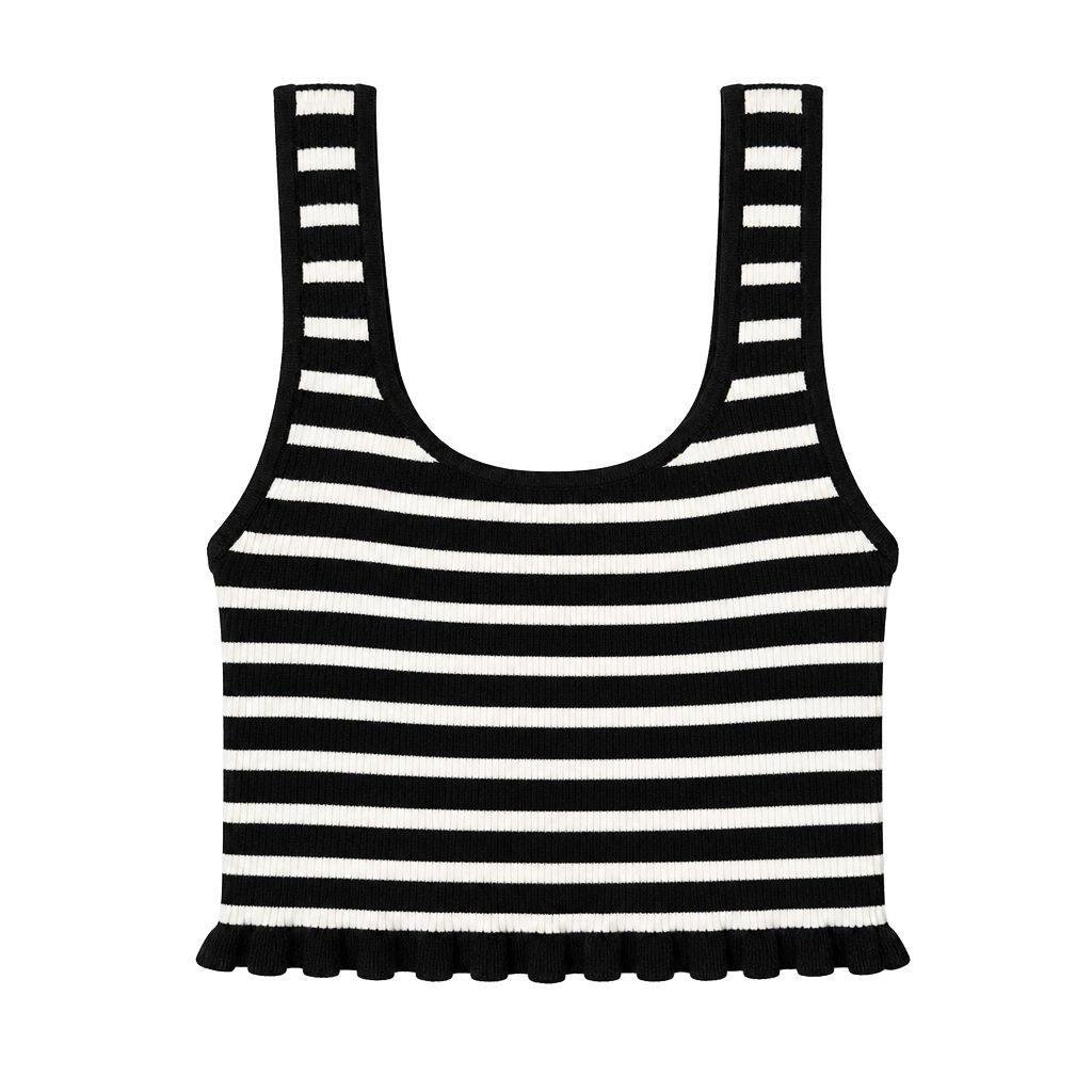 Wilfred Aritzia Brio Tank Black White Striped Ribbed Knit Cropped Top 1