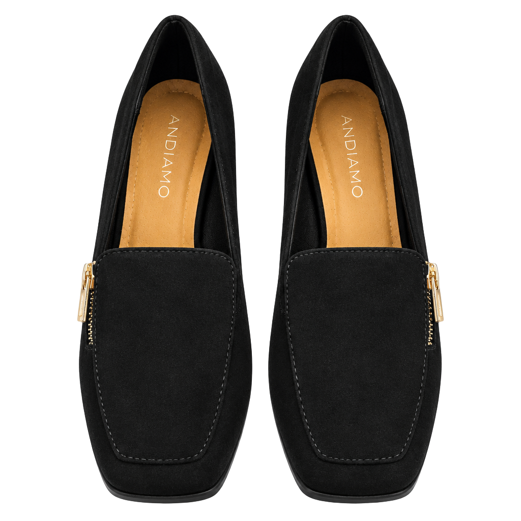 Andiamo Black Block Heel Loafer Pumps 1